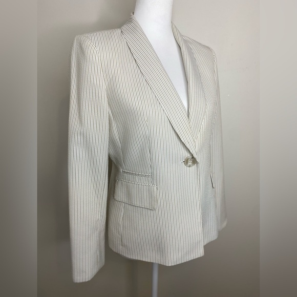 Kasper gray White Pinstripe Elegant Cream Women's Single Button Fitted Blazer 6P - Picture 2 of 10